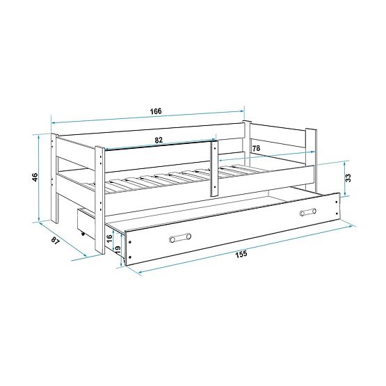 Dětská postel Hugo 160x80 cm - šedá