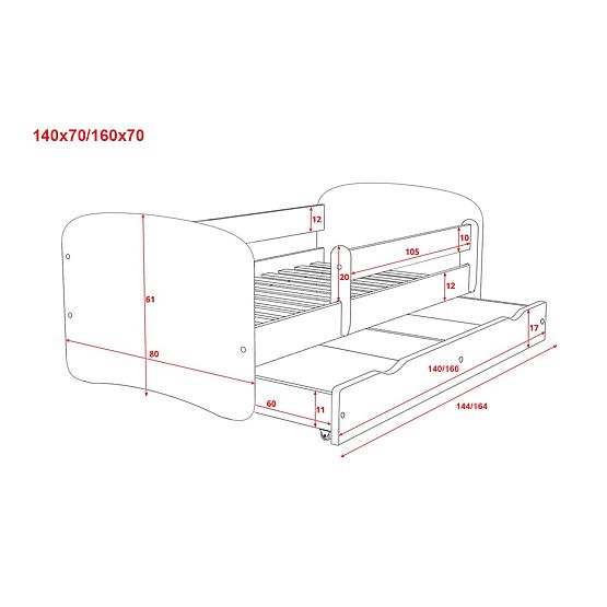 Dječji krevet s ogradom - Rakun - bijeli