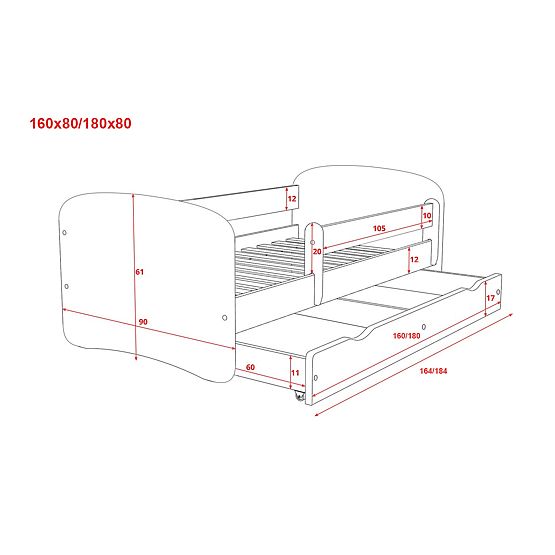 Dječji krevet s ogradom - Rakun - bijeli