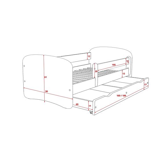 Dječji krevet s ogradom Ourbaby - Medo - ružičasta