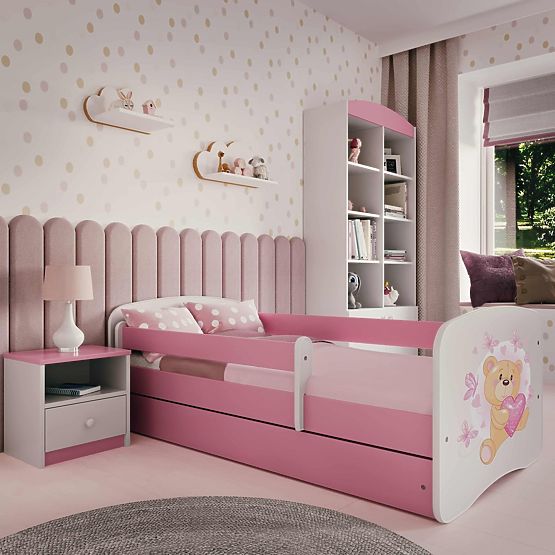 Dječji krevet s ogradom Ourbaby - Medo - ružičasti