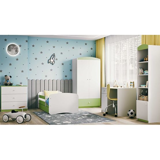 Dječji krevet s ogradom Ourbaby - zeleno-bijeli