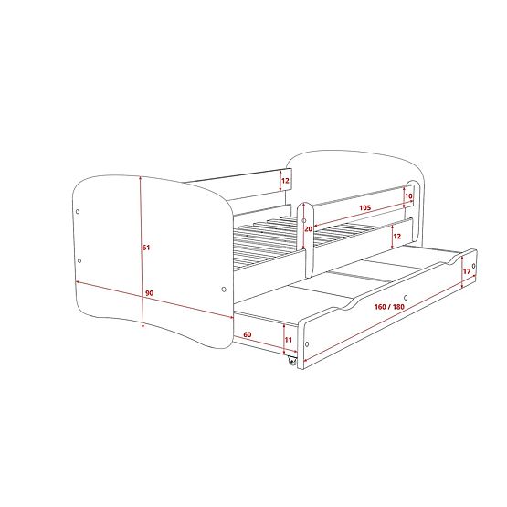 Dětská postel se zábranou - Panda - bílá
