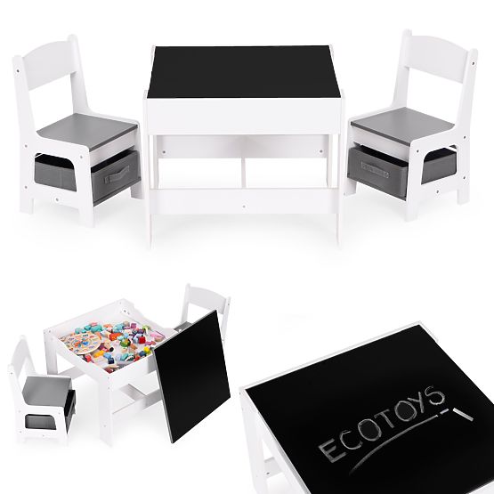 Dječji set namještaja stol + 2 stolice s pločom ECOTOYS