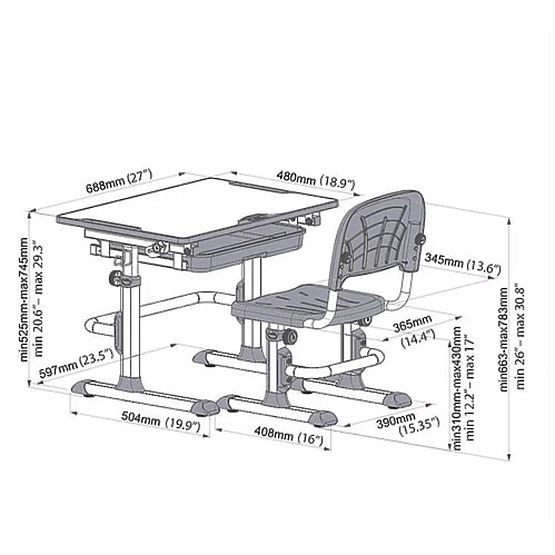 Dětský psací stůl + židle Cubby Lupin - šedý