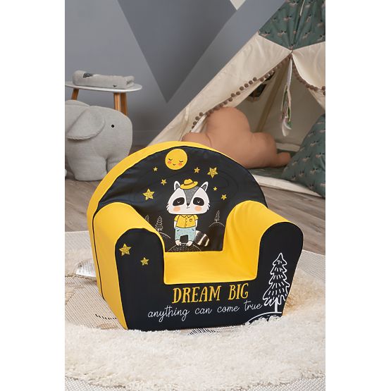 Dječji naslonjač Rakun - crno-žuti