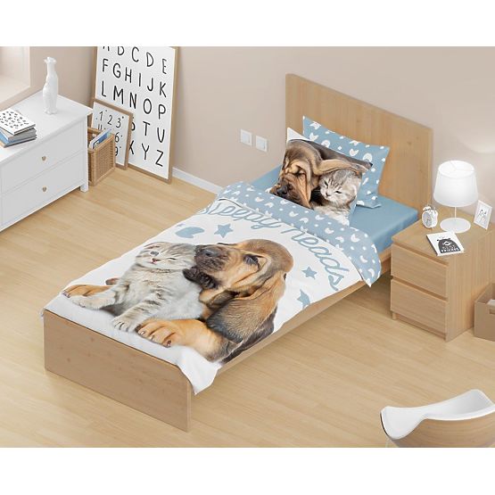 Dječja posteljina 140x200 cm + 70x90 cm Psić i mačić