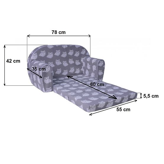 Dječja sofa Lane i medvjedić - siva
