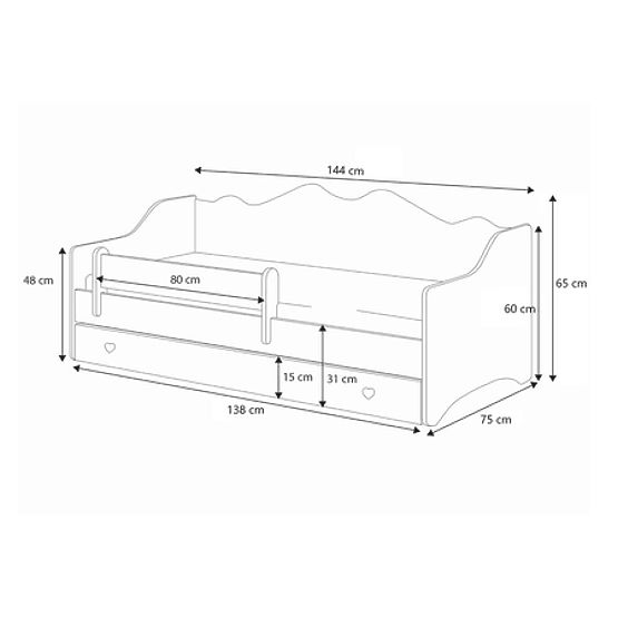 Dječji krevet EMMA s ladicom i zaštitom 140x70 ružičasta