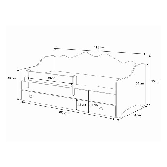 Dječji krevet EMMA s ladicom i zaštitom 180x80 siva