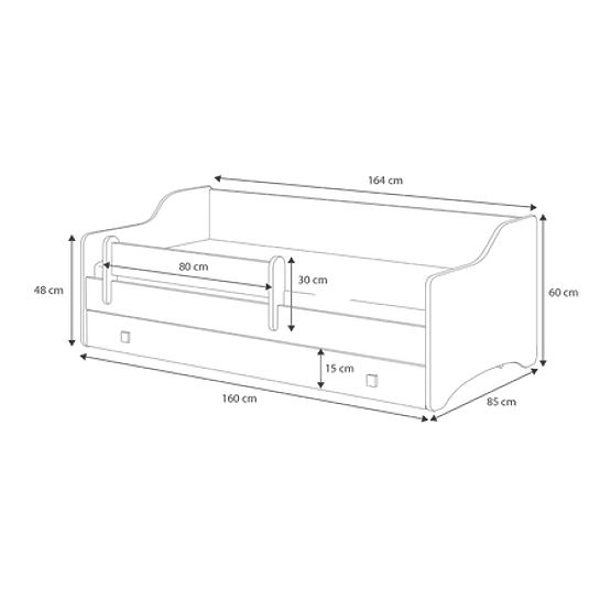Dječji krevet ERYK sa ladicom i zaštitom 160x80 sivi panel