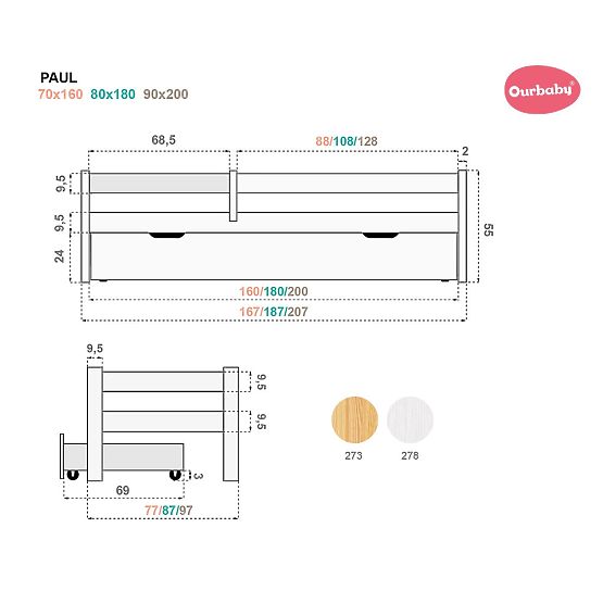 Dječji krevet Paul s ogradom - bijeli