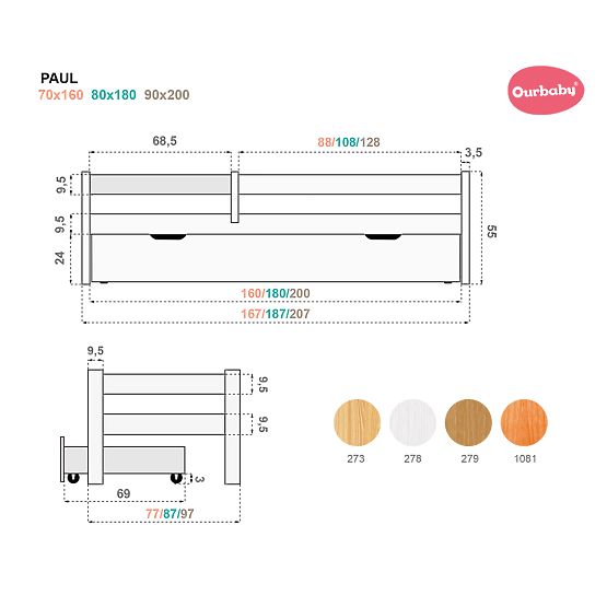 Dječji krevet Paul s ogradicom - bukva