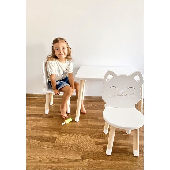Dječji stol s stolicama - Mačkica - bijeli