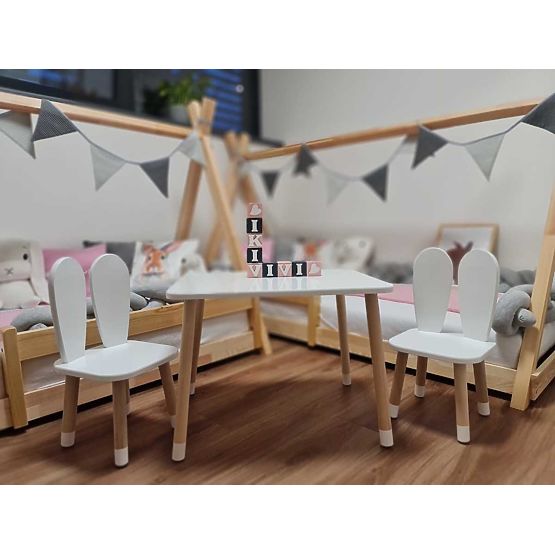 Dječji stol sa stolicama - Uši - bijela boja