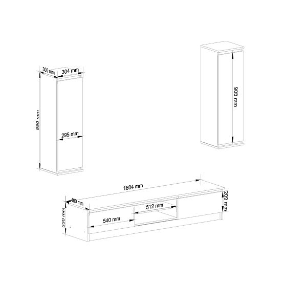 Dnevni zid CLP - set namještaja vitrina + bijela TV komoda