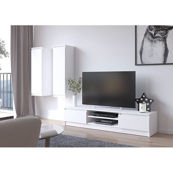 Dnevni zid CLP - set namještaja vitrina + bijela TV komoda