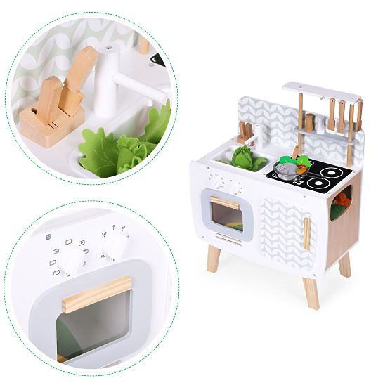 Drvena dječja kuhinja retro pećnica plamenici sudoper kuhinjski dodaci ECOTOYS