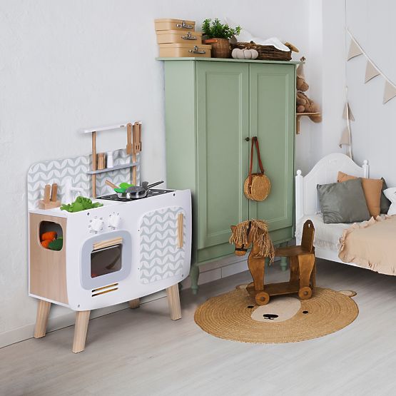 Drvena dječja kuhinja retro pećnica plamenici sudoper kuhinjski dodaci ECOTOYS