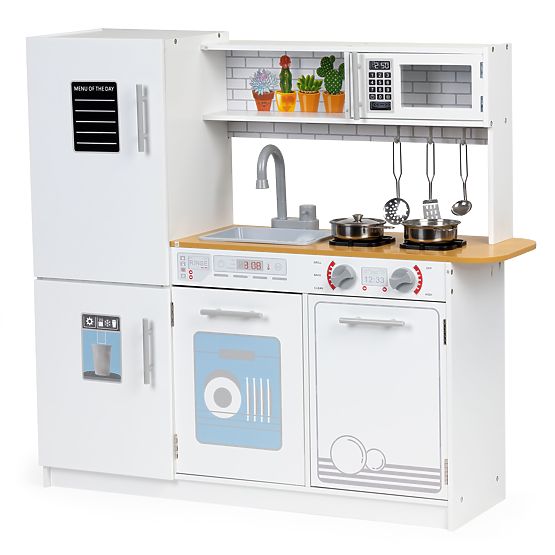 Drvena kuhinja za djecu LED svjetlo + lonci ECOTOYS