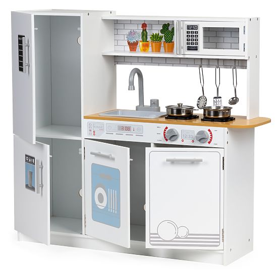 Drvena kuhinja za djecu LED svjetlo + lonci ECOTOYS
