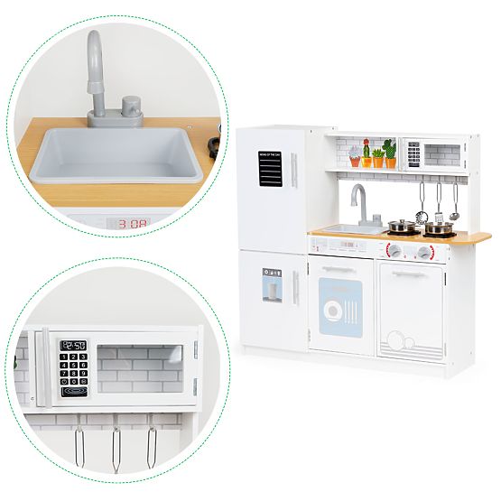 Drvena kuhinja za djecu LED svjetlo + lonci ECOTOYS