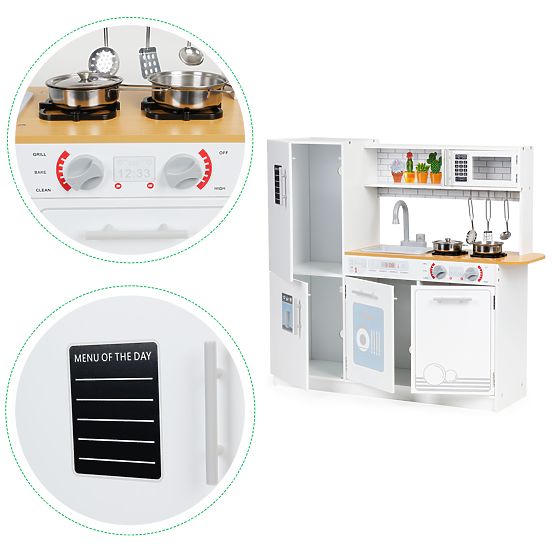 Drvena kuhinja za djecu LED svjetlo + lonci ECOTOYS