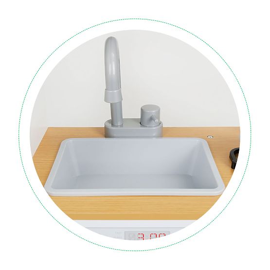 Drvena kuhinja za djecu LED svjetlo + lonci ECOTOYS