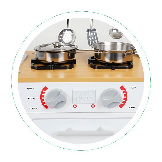 Drvena kuhinja za djecu LED svjetlo + lonci ECOTOYS