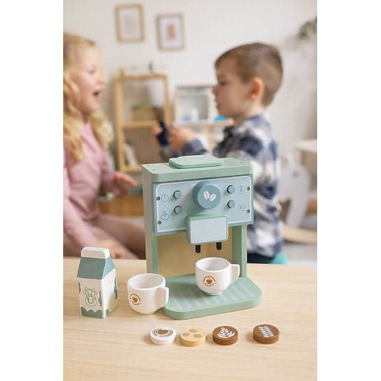Drveni dječji aparat za kavu baristički set od 8 dijelova ECOTOYS