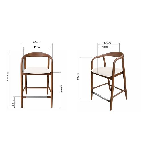 Drvena barska stolica Ludvika 2.0, zaobljena, orah/krem