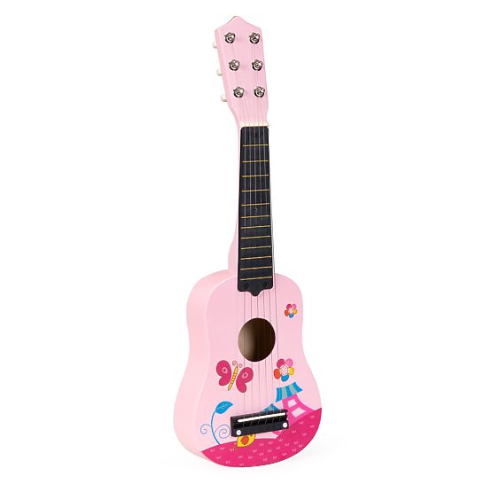 Drvena dječja gitara metalne žice trzalica ružičasta ECOTOYS