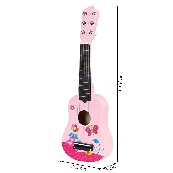 Drvena dječja gitara metalne žice trzalica ružičasta ECOTOYS