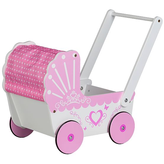 Drvena kolica za lutke s baldahinom ECOTOYS