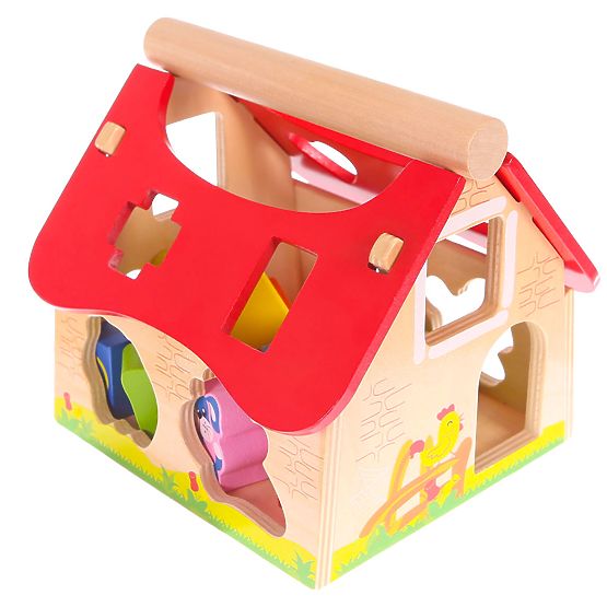 Drvena kućica, farma sortirka s kockama ECOTOYS