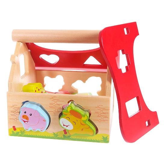Drvena kućica, farma sortirka s kockama ECOTOYS