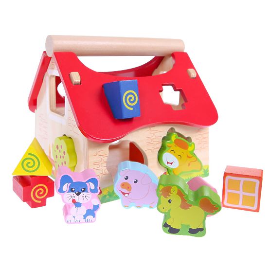 Drvena kućica, farma sortirka s kockama ECOTOYS