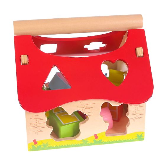 Drvena kućica, farma sortirka s kockama ECOTOYS