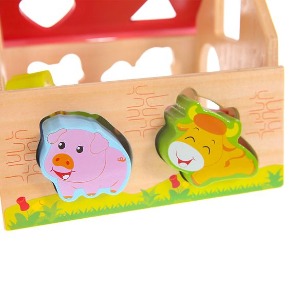 Drvena kućica, farma sortirka s kockama ECOTOYS