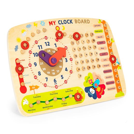 Drvena manipulativna ploča za djecu kalendar satovi ECOTOYS