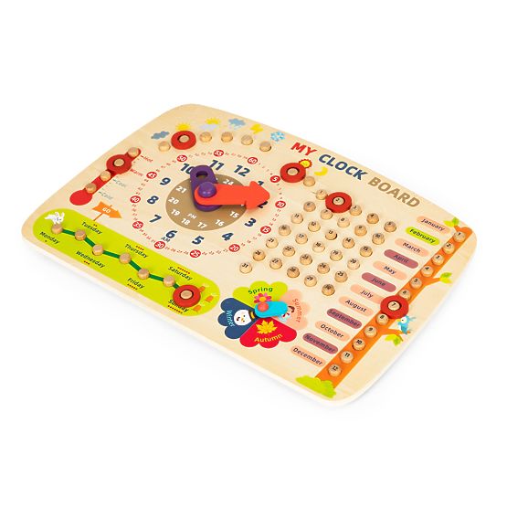 Drvena manipulativna ploča za djecu kalendar satovi ECOTOYS