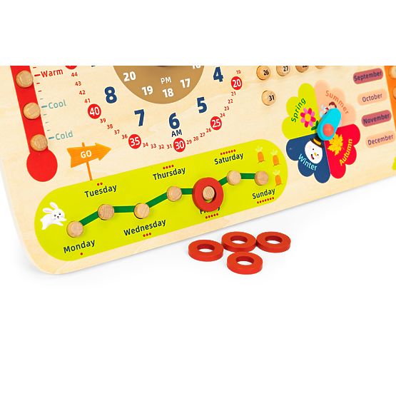 Drvena manipulativna ploča za djecu kalendar satovi ECOTOYS