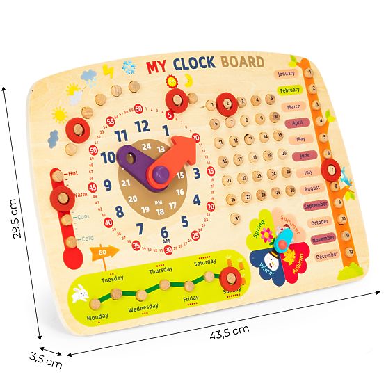 Drvena manipulativna ploča za djecu kalendar satovi ECOTOYS