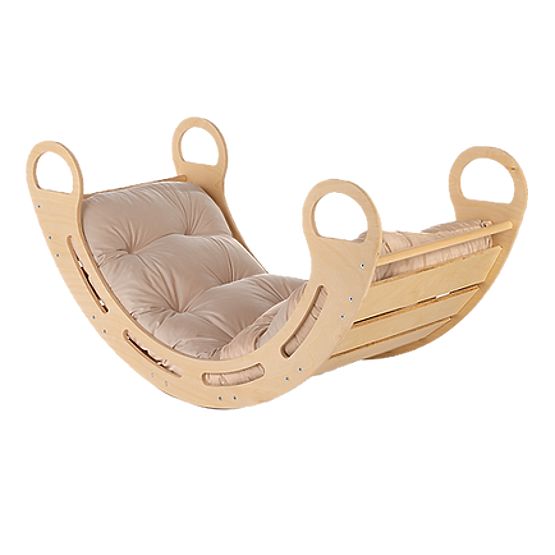 Drvena Montessori ljuljačka s bež jastukom - 85 cm