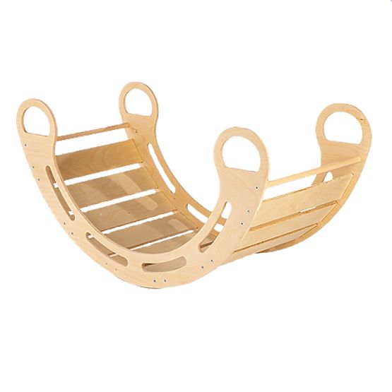 Drvena Montessori ljuljačka s ružičastim jastukom - 100 cm