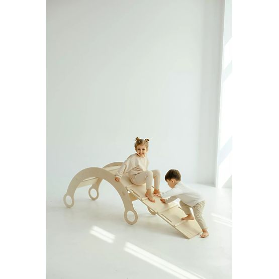 Drvena Montessori ljuljačka s toboganom/ljestvama L - prirodna