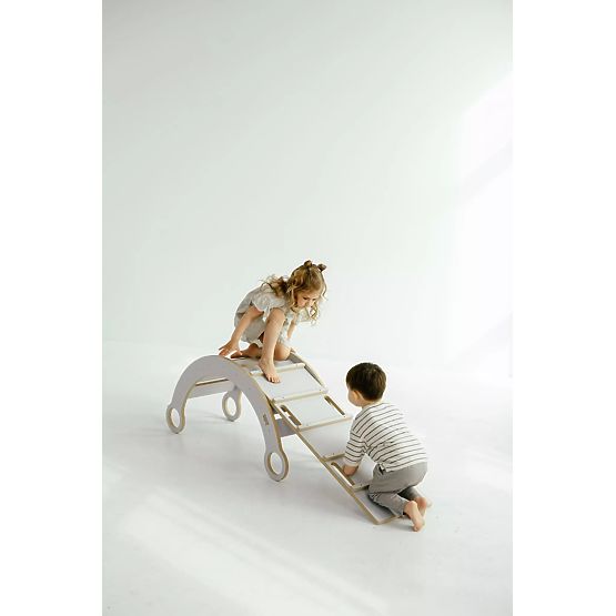 Drvena Montessori ljuljačka s toboganom/ljestvama M - bijela