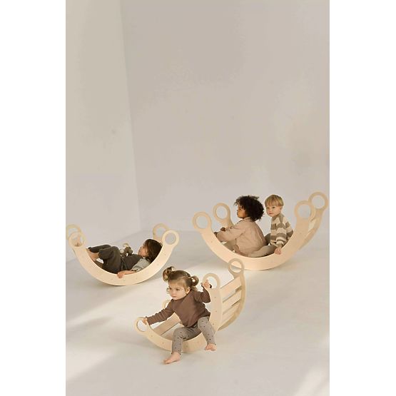 Drvena Montessori ljuljačka s toboganom/ljestvama M - prirodna