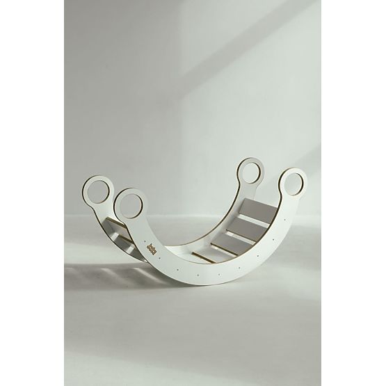 Drvena Montessori ljuljačka s toboganom/penjačkom stijenom L - bijela