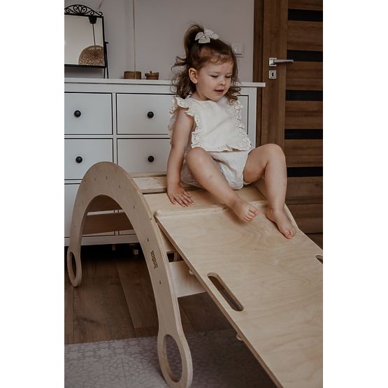 Drvena Montessori ljuljačka s toboganom/penjačkom stijenom L - prirodna